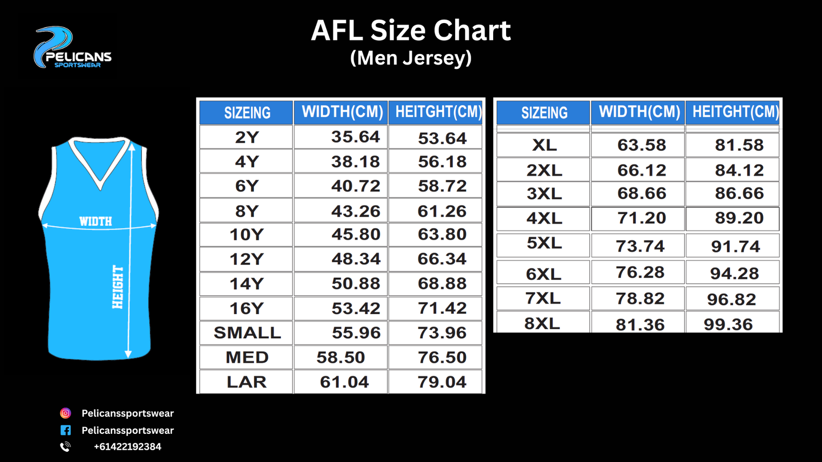 AFL Size Chart
