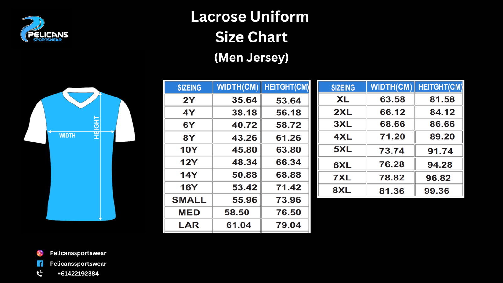 Lacrosse Uniform Size Chart
