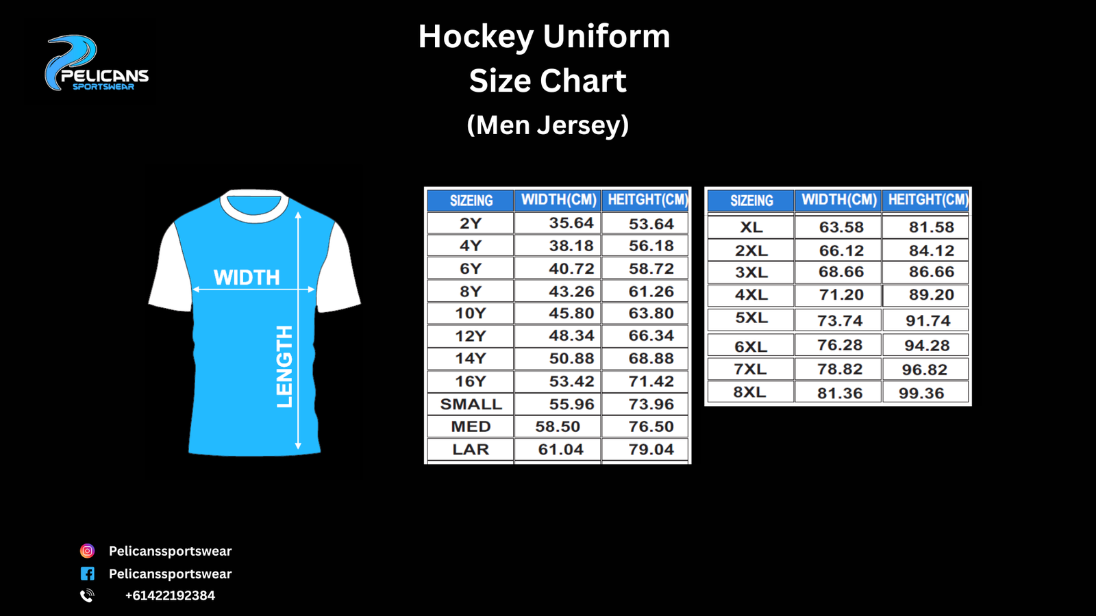 Hockey Uniform Size Chart