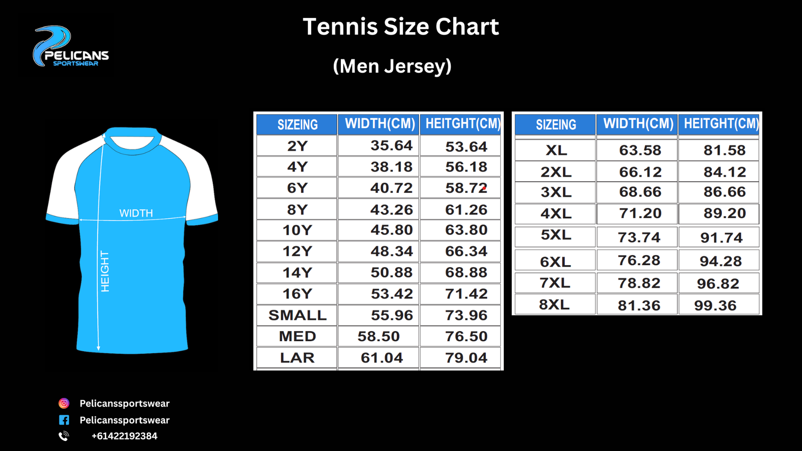 Tennis Size Chart