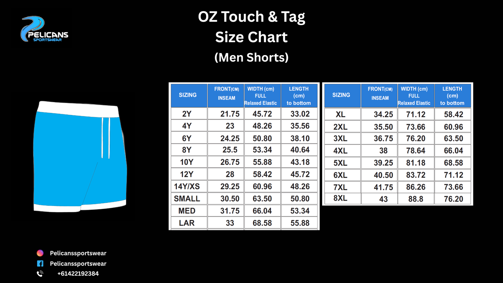 OZ Touch & Tag Size Chart
