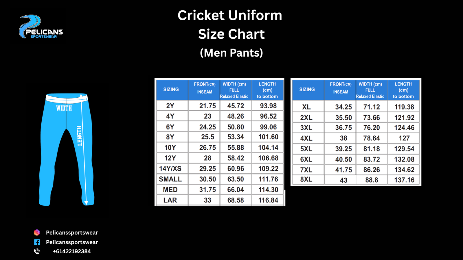 Cricket Uniform Size Chart