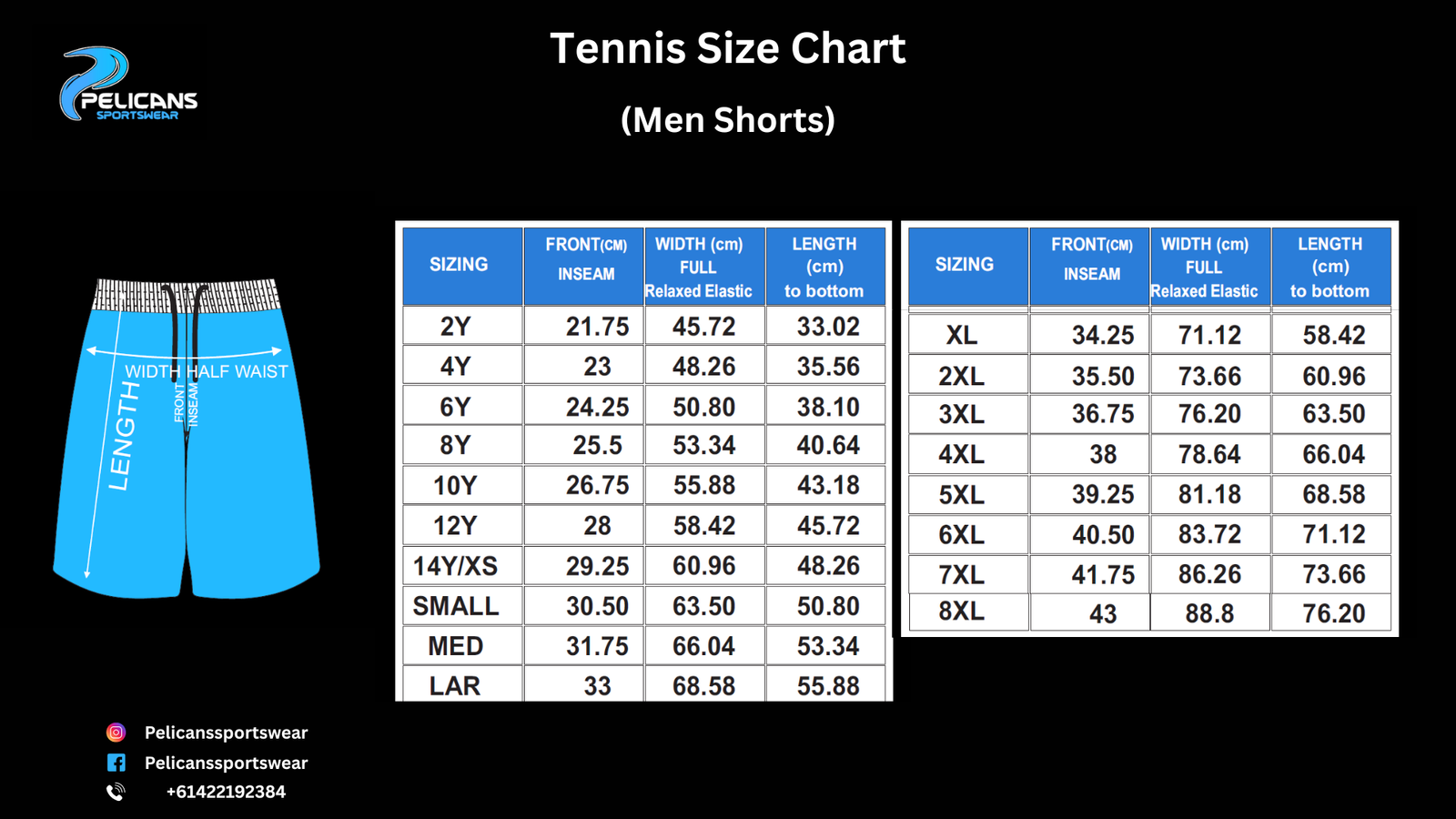 Tennis Size Chart