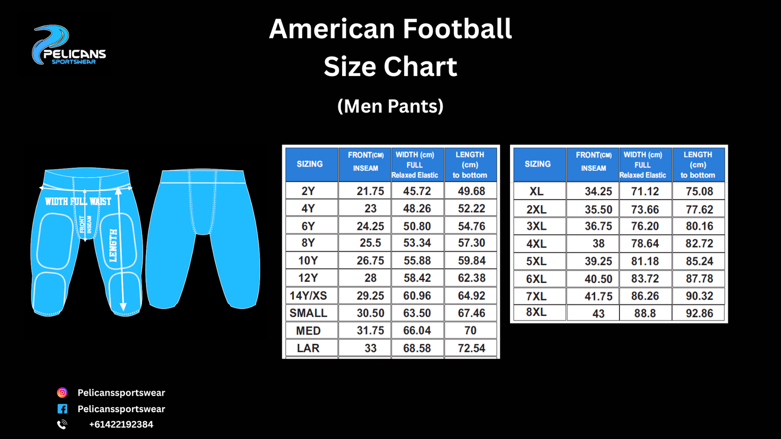 American Football Size Chart