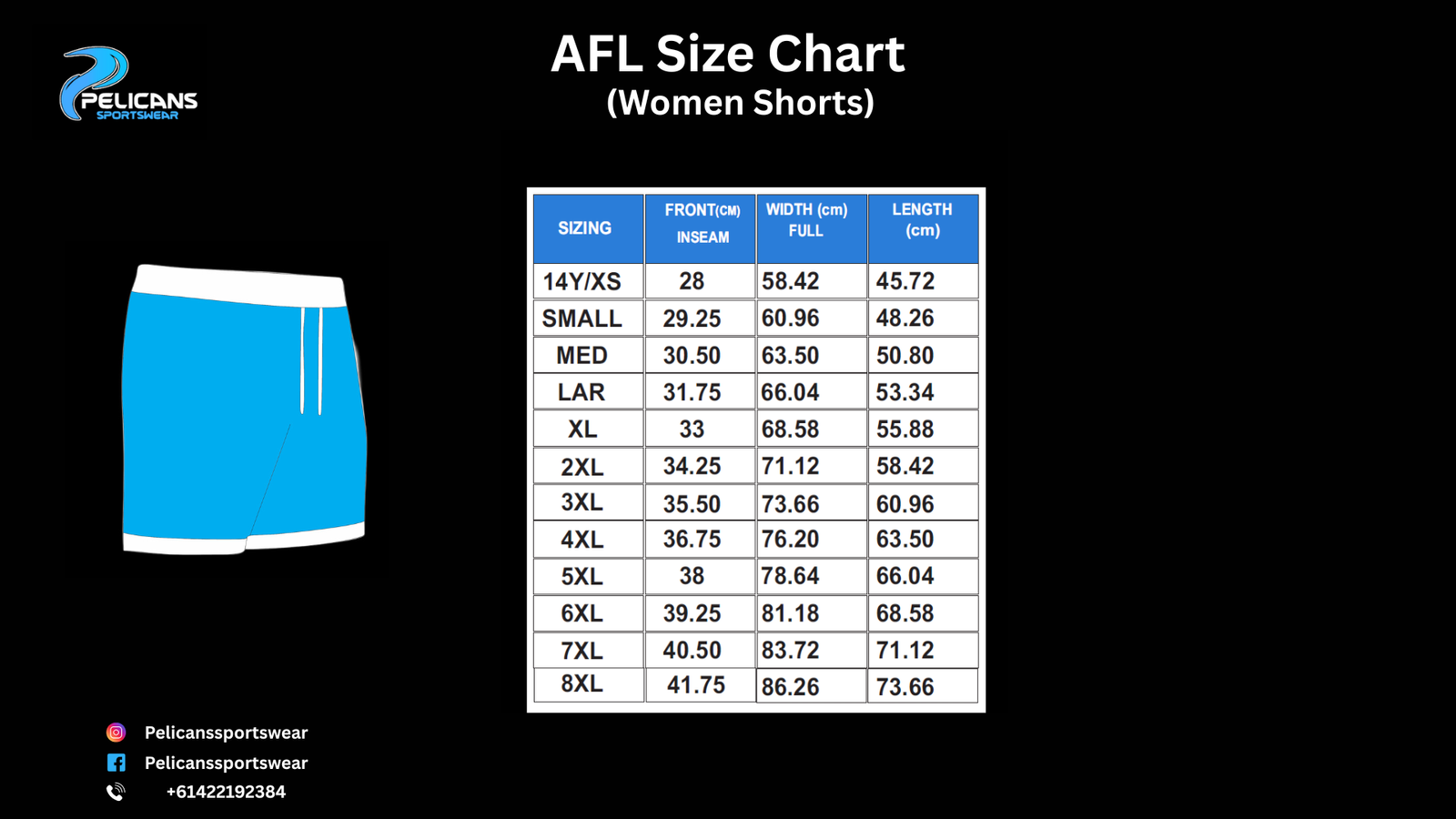 AFL Size Chart